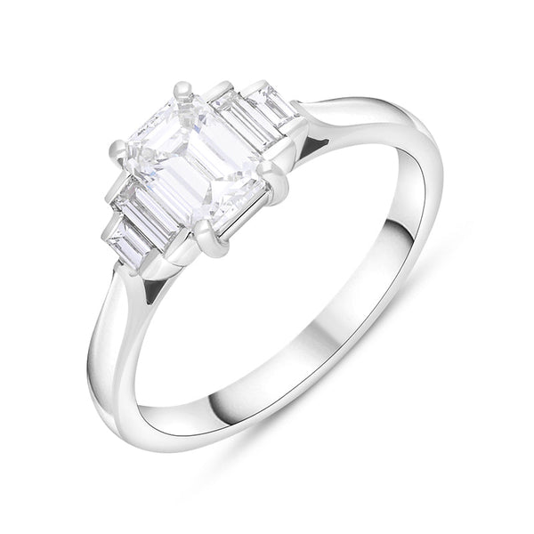 Platinum Diamond GIA Certified Emerald and Baguette Cut Ring FEU-2880
