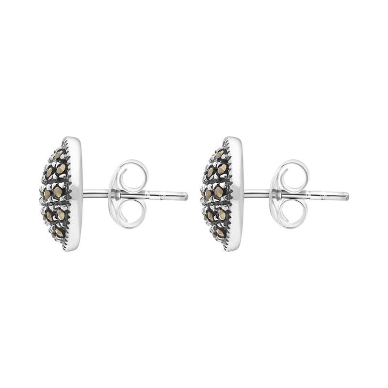 Sterling Silver Marcasite Round Pave Earrings