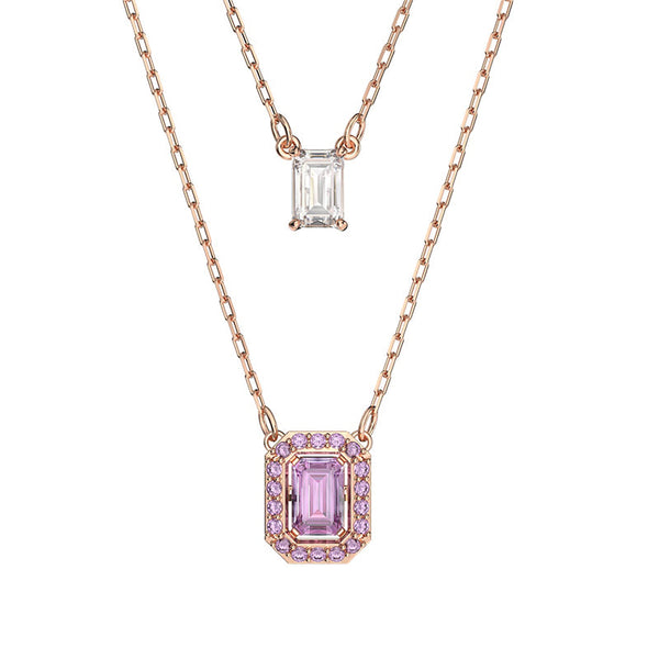 Swarovski Millenia Rose Gold Tone Plated Purple Crystal Octagon Cut Layered Necklace, 5640558