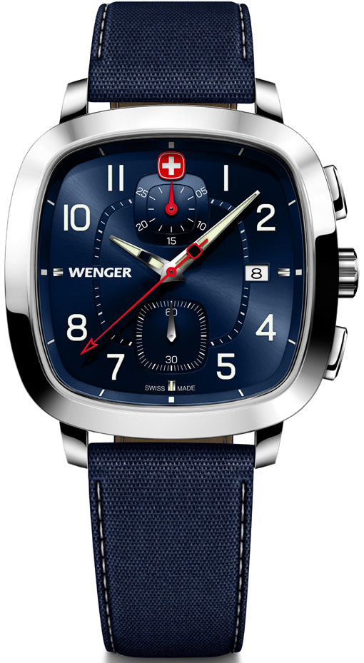 Wenger silver dial leather strap men's watch 79313c on sale
